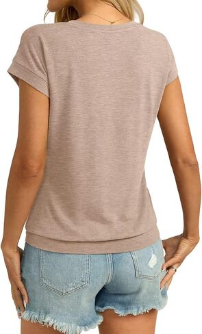 Womens v cap cap sleeve t ercts banded bottom top lourd fit fit shores tee tee summer summer tops 2025 in Saudi Arabia