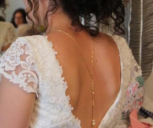 Pearls Back Chain Necklace Bridal Wedding Backdrop Body Jewelry for Women Summer Body Chain Necklace Shoulder Back Chain (Silver 2) in Saudi Arabia