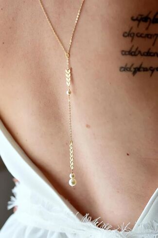 Pearls Back Chain Necklace Bridal Wedding Backdrop Body Jewelry for Women Summer Body Chain Necklace Shoulder Back Chain (Silver 2) in Saudi Arabia