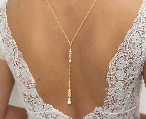 Pearls Back Chain Necklace Bridal Wedding Backdrop Body Jewelry for Women Summer Body Chain Necklace Shoulder Back Chain (Silver 2) in Saudi Arabia