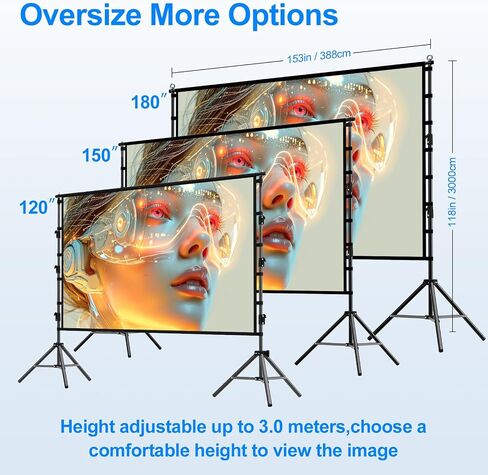 200 inch Projector Screen with Stand,Portable Heavy Duty Bracket Projector Screen 16:9 4K HD Rear Front Projection Movie Screen with Carry Bag Support Height Adjustable Stand for Home Theater in Saudi Arabia