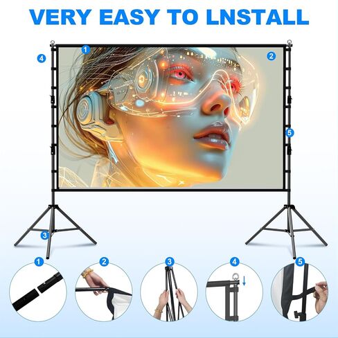 200 inch Projector Screen with Stand,Portable Heavy Duty Bracket Projector Screen 16:9 4K HD Rear Front Projection Movie Screen with Carry Bag Support Height Adjustable Stand for Home Theater in Saudi Arabia