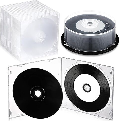 25 Pcs CD-R 700MB Black Surface,with 25 Pcs Clear Jewel Case | 80 Min Capacity, 52X Speed, White Inkjet Printable Center, 25 Jewel Cases Included, Music Archiving, Data Backup, Labels in Saudi Arabia