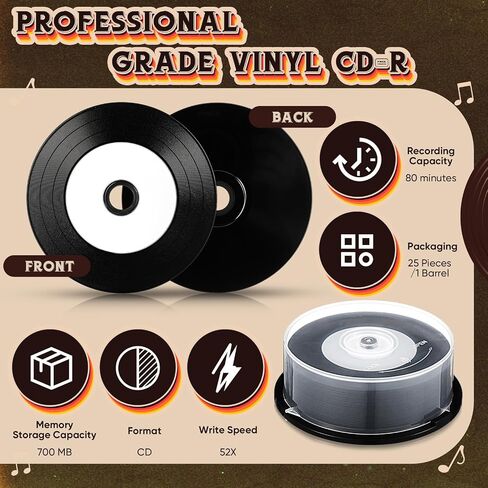 25 Pcs CD-R 700MB Black Surface,with 25 Pcs Clear Jewel Case | 80 Min Capacity, 52X Speed, White Inkjet Printable Center, 25 Jewel Cases Included, Music Archiving, Data Backup, Labels in Saudi Arabia