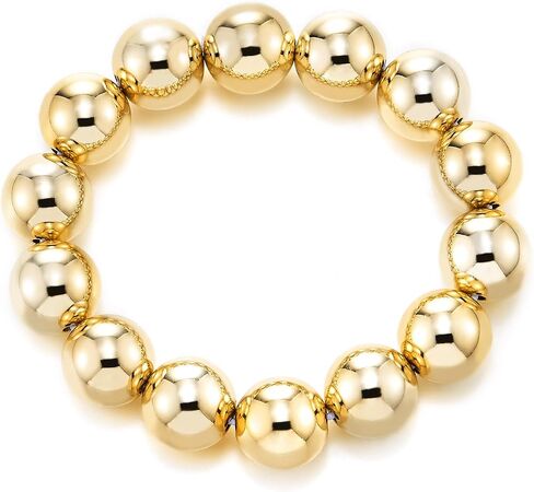 COOLSTEELANDBEYOND Womens Large Beaded Bracelet, Polished Silver Round Beads Stretchable Elastic, Fashion Everyday Wear in Saudi Arabia