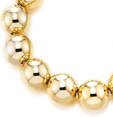 COOLSTEELANDBEYOND Womens Large Beaded Bracelet, Polished Silver Round Beads Stretchable Elastic, Fashion Everyday Wear in Saudi Arabia