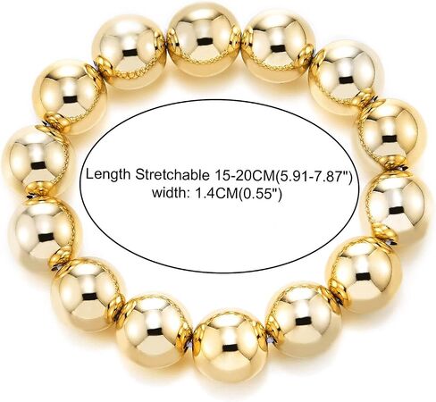 COOLSTEELANDBEYOND Womens Large Beaded Bracelet, Polished Silver Round Beads Stretchable Elastic, Fashion Everyday Wear in Saudi Arabia