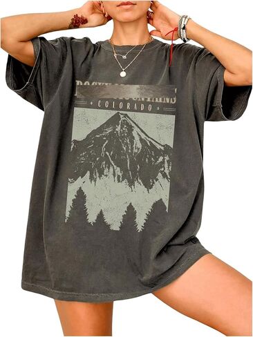 SOLY HUX Women's Oversized Graphic Tees Drop Shoulder Half Sleeve Loose Casual T Shirt Tops in Kuwait