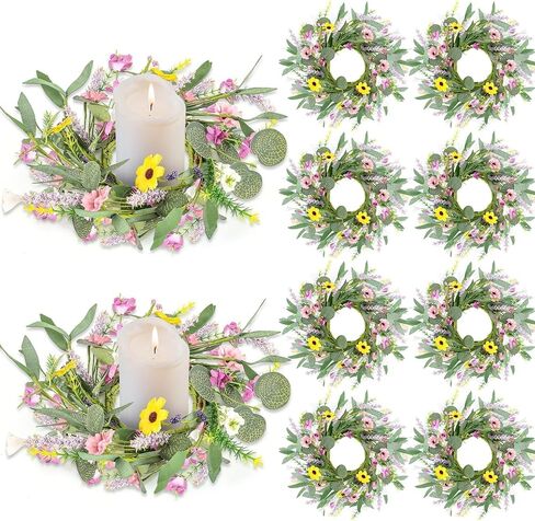 6 Pcs Mini Green Boxwood Candle Rings Wreaths Spring Summer Kitchen Cabinet Swags Wreath 3 Inch Wedding Rings Wreaths Pillar Candle Holder for Wedding Home Door Tabletop Decor in Saudi Arabia