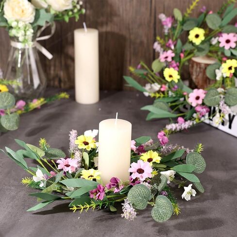 6 Pcs Mini Green Boxwood Candle Rings Wreaths Spring Summer Kitchen Cabinet Swags Wreath 3 Inch Wedding Rings Wreaths Pillar Candle Holder for Wedding Home Door Tabletop Decor in Saudi Arabia