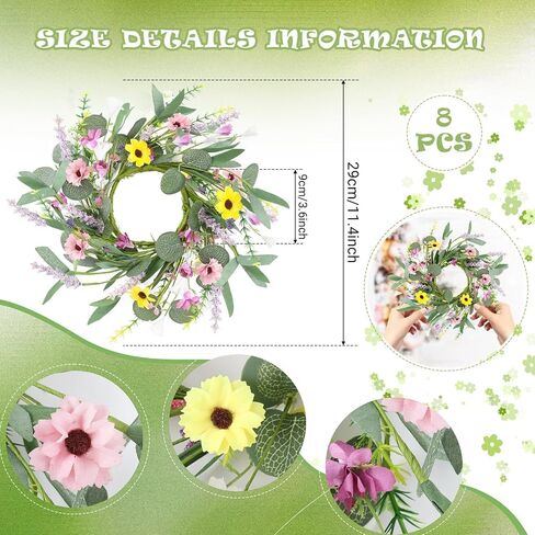 6 Pcs Mini Green Boxwood Candle Rings Wreaths Spring Summer Kitchen Cabinet Swags Wreath 3 Inch Wedding Rings Wreaths Pillar Candle Holder for Wedding Home Door Tabletop Decor in Saudi Arabia
