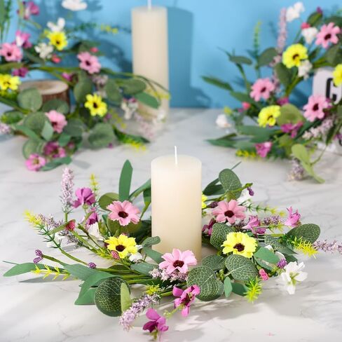 6 Pcs Mini Green Boxwood Candle Rings Wreaths Spring Summer Kitchen Cabinet Swags Wreath 3 Inch Wedding Rings Wreaths Pillar Candle Holder for Wedding Home Door Tabletop Decor in Saudi Arabia