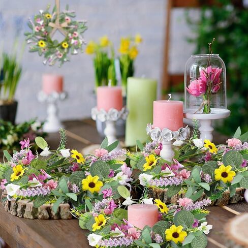 6 Pcs Mini Green Boxwood Candle Rings Wreaths Spring Summer Kitchen Cabinet Swags Wreath 3 Inch Wedding Rings Wreaths Pillar Candle Holder for Wedding Home Door Tabletop Decor in Saudi Arabia