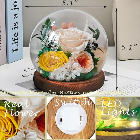 Preserved Real Rose Gifts for Her- Red Forever Rose in Glass Dome with LED for Women Mom Girlfriend Grandma Wife Birthday Mother's Day Christmas Valentines Day Gifts in Saudi Arabia