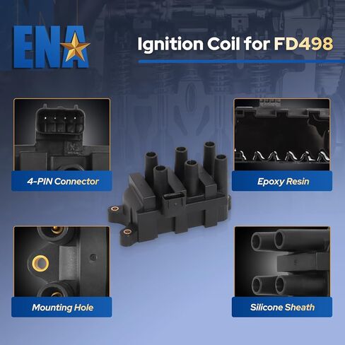 ENA Set of 1 Ignition Coil with 6 Spark Plugs and Wire Set Compatible with Ford 2004 2005 2006 2007 2008 Ranger 2002-2007 B3000 3.0L V6 Replacement for FD498 C1312 3354 SP413 in Kuwait