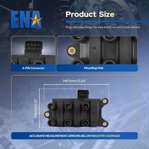 ENA Set of 1 Ignition Coil with 6 Spark Plugs and Wire Set Compatible with Ford 2004 2005 2006 2007 2008 Ranger 2002-2007 B3000 3.0L V6 Replacement for FD498 C1312 3354 SP413 in Kuwait