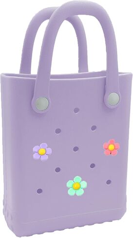 Mini Rubber Tote Bag, 6.5x8.0x3.1 inches,Waterproof Beach Bag with Random Charms, Small Beach Tote for Girls, Pink in Kuwait