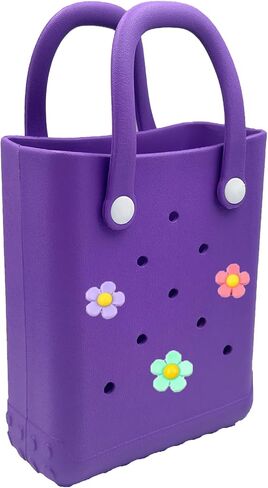 Mini Rubber Tote Bag, 6.5x8.0x3.1 inches,Waterproof Beach Bag with Random Charms, Small Beach Tote for Girls, Pink in Kuwait