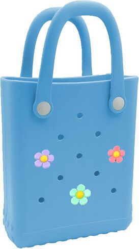Mini Rubber Tote Bag, 6.5x8.0x3.1 inches,Waterproof Beach Bag with Random Charms, Small Beach Tote for Girls, Pink in Kuwait
