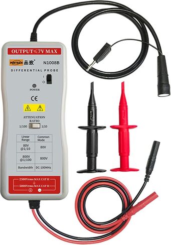 PINTECH High Voltage Differential Probe, 100MHz, 800V, 100X/10X Attenuation, with Standard BNC Interface, Oscilloscope Probe Kit Accessory N1008B in Saudi Arabia