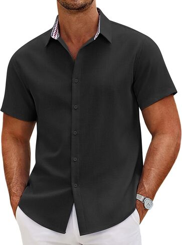 COOFANDY Mens Linen Shirt Casual Short Sleeve Button Down Shirts Summer Beach Vacation Tops in Saudi Arabia