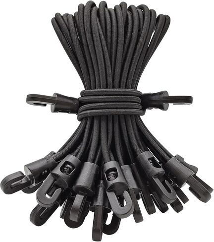 Small Black Bungee Cords with Hooks, 25 Pcs, 10 Inch, Latex Rubber, Heavy Duty, Sunproof, Waterproof, Elastic, Suitable for Tarpaulins, Tents, Canopy and Fixings in Saudi Arabia