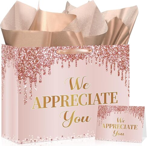 We Appreciate You Gift Bag Black Thank You for All You Do Pastor Employee Appreciation Gift Bags with Tissue Paper Card Appreciation Gift Wrapping Paper We Appreciate You Supplies for Retirement in Kuwait