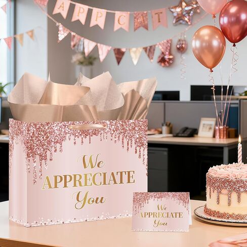 We Appreciate You Gift Bag Black Thank You for All You Do Pastor Employee Appreciation Gift Bags with Tissue Paper Card Appreciation Gift Wrapping Paper We Appreciate You Supplies for Retirement in Kuwait