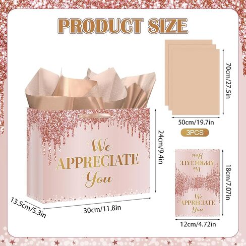 We Appreciate You Gift Bag Black Thank You for All You Do Pastor Employee Appreciation Gift Bags with Tissue Paper Card Appreciation Gift Wrapping Paper We Appreciate You Supplies for Retirement in Kuwait