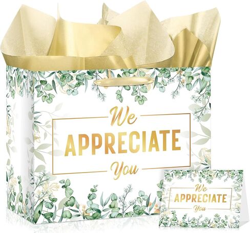 We Appreciate You Gift Bag Black Thank You for All You Do Pastor Employee Appreciation Gift Bags with Tissue Paper Card Appreciation Gift Wrapping Paper We Appreciate You Supplies for Retirement in Kuwait