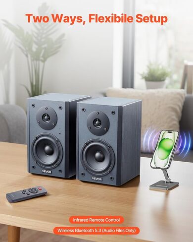 VEVOR Passive Bookshelf Speaker, 100W, Book Shelf Stereo Speakers with 6.5-Inch Woofer and 1-Inch Tweeter, Detachable Grille, 55Hz-20KHz Frequency Response, Wooden Enclosure, for Home Theater (1 Pair) in Saudi Arabia