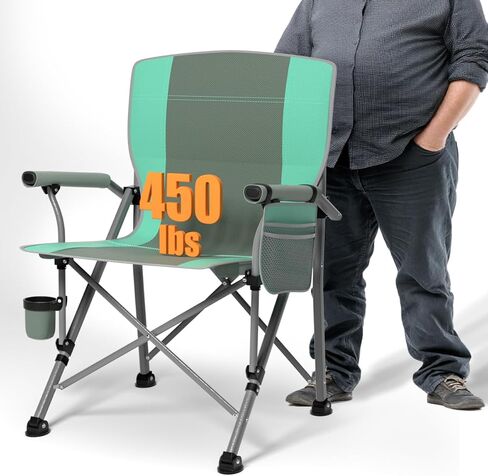 كرسي التخييم الضخم للبالغين كرسي في الحديقة الثقيلة ، مع جيوب جانبية - التخييم في الهواء الطلق ، وصيد الأسماك ، والشاطئ ، وكرسي التخييم القابل للتنزه في المشي لمسافات طويلة in Kuwait