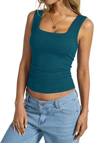 Womens Cotton Ribbed Square Neck Tank Tops Basic Backless Sleeveless Summer Cami Shirts 2025 in Saudi Arabia