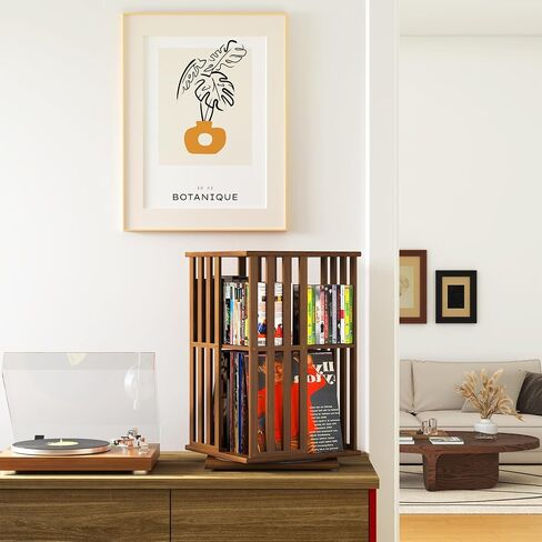 360° Rotating Bamboo CD/DVD Shelf - 6-Tier Space-Saving Media Storage Cabinet for Movies, Organizer with Super Compact Design (Walnut, 14.6" D x 14.6" W x 70.1" H) in Saudi Arabia