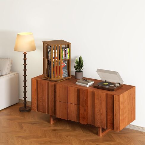 360° Rotating Bamboo CD/DVD Shelf - 6-Tier Space-Saving Media Storage Cabinet for Movies, Organizer with Super Compact Design (Walnut, 14.6" D x 14.6" W x 70.1" H) in Saudi Arabia