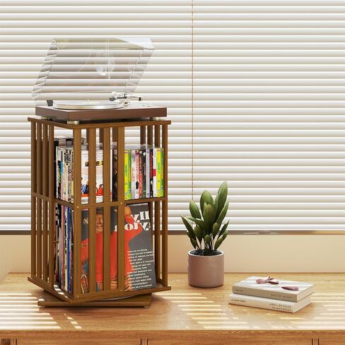 360° Rotating Bamboo CD/DVD Shelf - 6-Tier Space-Saving Media Storage Cabinet for Movies, Organizer with Super Compact Design (Walnut, 14.6" D x 14.6" W x 70.1" H) in Saudi Arabia