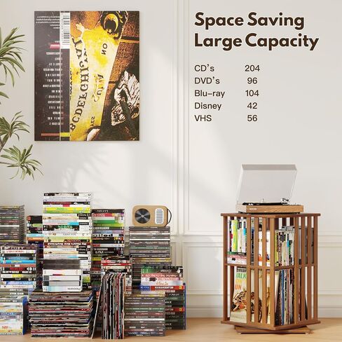 360° Rotating Bamboo CD/DVD Shelf - 6-Tier Space-Saving Media Storage Cabinet for Movies, Organizer with Super Compact Design (Walnut, 14.6" D x 14.6" W x 70.1" H) in Saudi Arabia
