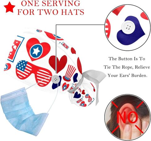 2-Pack Scrub Caps Women with Button,July 4th Holiday Independence Day,Adjustable Bouffant Surgical Caps with Ponytail Holder Multicoloured in Saudi Arabia
