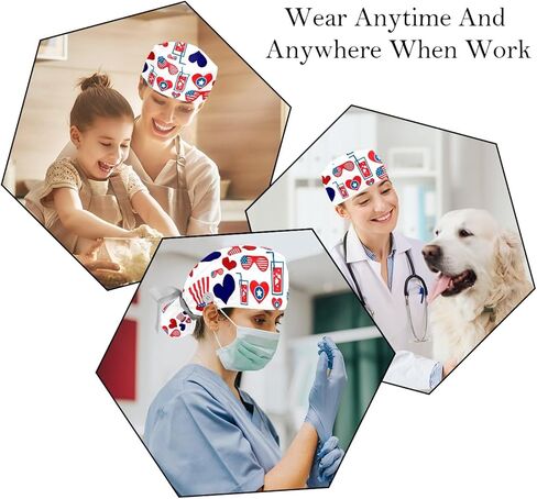 2-Pack Scrub Caps Women with Button,July 4th Holiday Independence Day,Adjustable Bouffant Surgical Caps with Ponytail Holder Multicoloured in Saudi Arabia