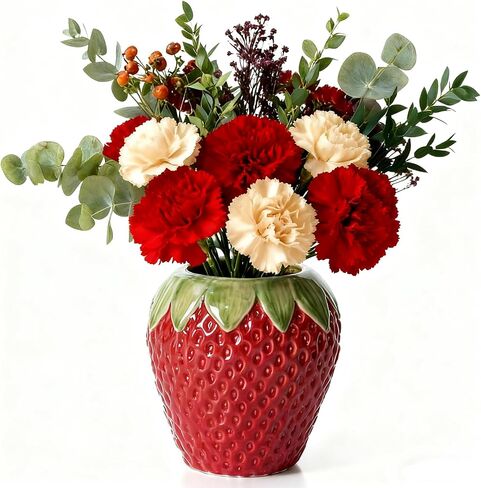 Ceramic Strawberry Vase, Fresh Flowers Vases, Small Fruit Vases for Strawberry Party, Kitchen Decor(Red) in Saudi Arabia