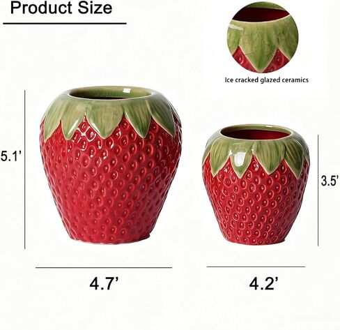 Ceramic Strawberry Vase, Fresh Flowers Vases, Small Fruit Vases for Strawberry Party, Kitchen Decor(Red) in Saudi Arabia