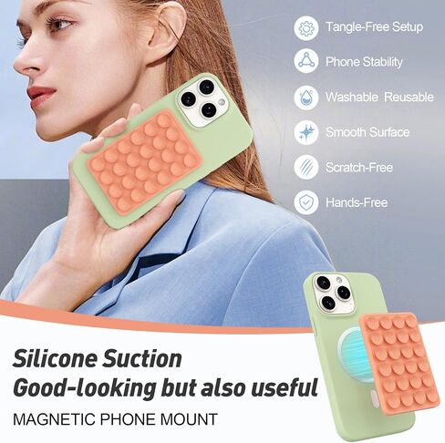 Magnetic Suction Phone Mount for MagSafe Case,Silicone Octob Cup Buddy Sticky Phone Grip Holder for iPhone,Removable Hands-Free Selfie/Video for TikTok & Instagram Influencer/Creator (Baby Pink) in Saudi Arabia
