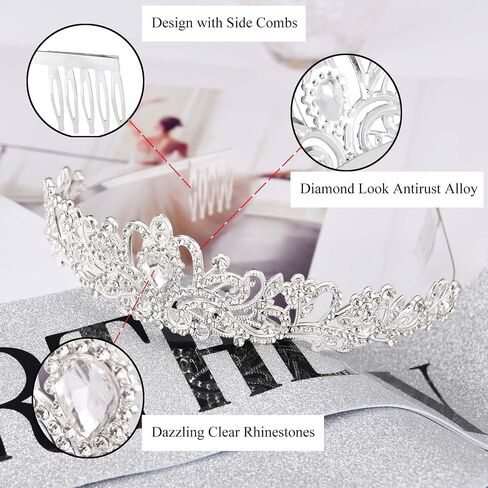 Birthday Crowns for Women Queen Crystal Tiara Sash Set Rhinestone Hair Headband Happy Party Decorations Accessories Princess Girls Gifts Outfit Kits Colorful in Saudi Arabia
