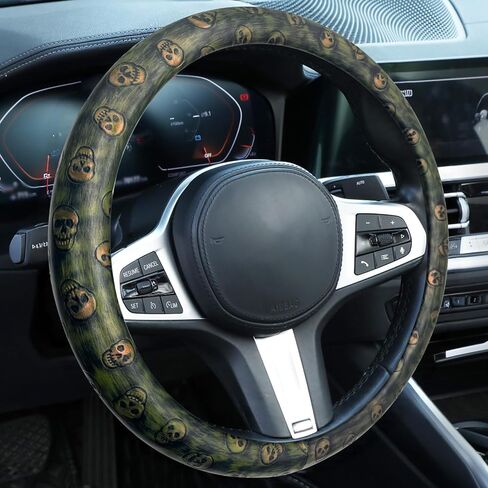 Embossed Skull Steering Wheel Cover, Skull Car Accessory, Microfiber Leather with Anti-Slip Lining, Fits 14.5"-15" Steering Wheels in Saudi Arabia