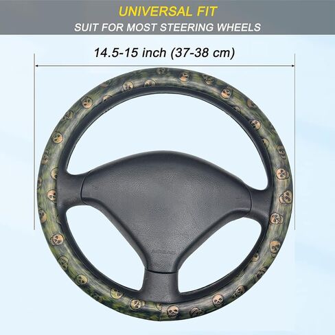 Embossed Skull Steering Wheel Cover, Skull Car Accessory, Microfiber Leather with Anti-Slip Lining, Fits 14.5"-15" Steering Wheels in Saudi Arabia
