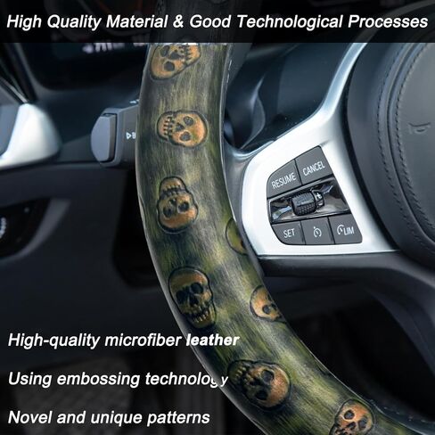 Embossed Skull Steering Wheel Cover, Skull Car Accessory, Microfiber Leather with Anti-Slip Lining, Fits 14.5"-15" Steering Wheels in Saudi Arabia