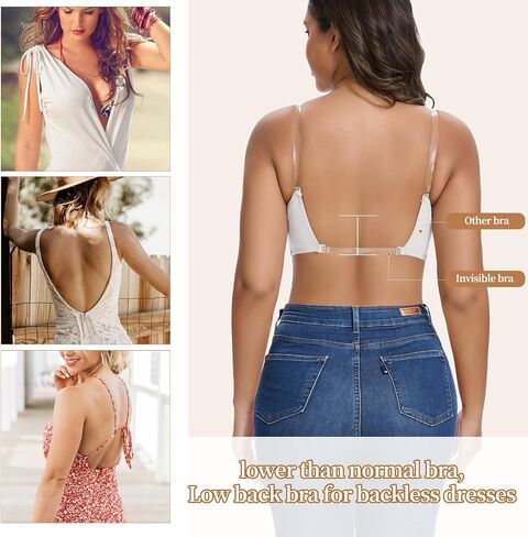 JOYSHAPER Low Cut Bras for Women Deep Plunge Cleavage Backless Bra Underwire Convertible Push up Halter Bra with Clear Straps in Saudi Arabia