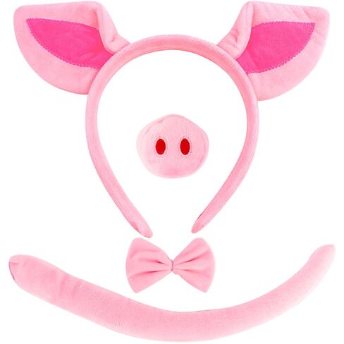 Pig Costume Set for Women Adult Pink Pig Ears Headband Nose Bow Tie and Tail Halloween Piglet Ears Costume Adult Animal Cosplay Dress Kit Accessories in Kuwait