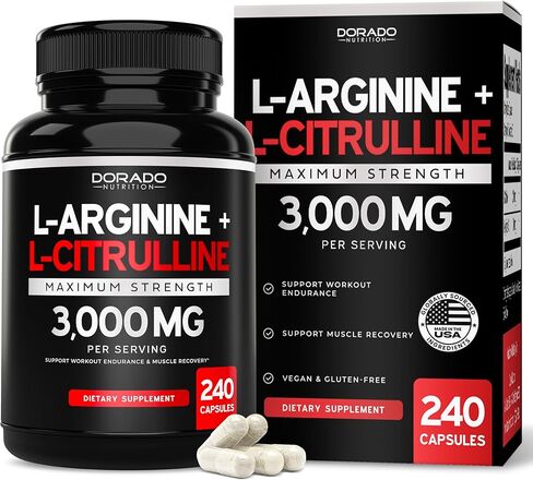 L Arginine L Citrulline Supplement Powder (3g) Nitric Oxide Booster Powder - L-Citrulline Supplements for Men & Women - Stamina, Performance & Endurance for Workouts - Vegan Safe & USA Made in Kuwait