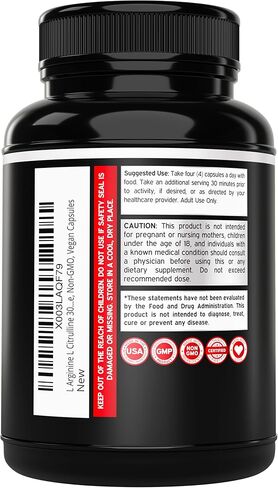 L Arginine L Citrulline Supplement Powder (3g) Nitric Oxide Booster Powder - L-Citrulline Supplements for Men & Women - Stamina, Performance & Endurance for Workouts - Vegan Safe & USA Made in Kuwait